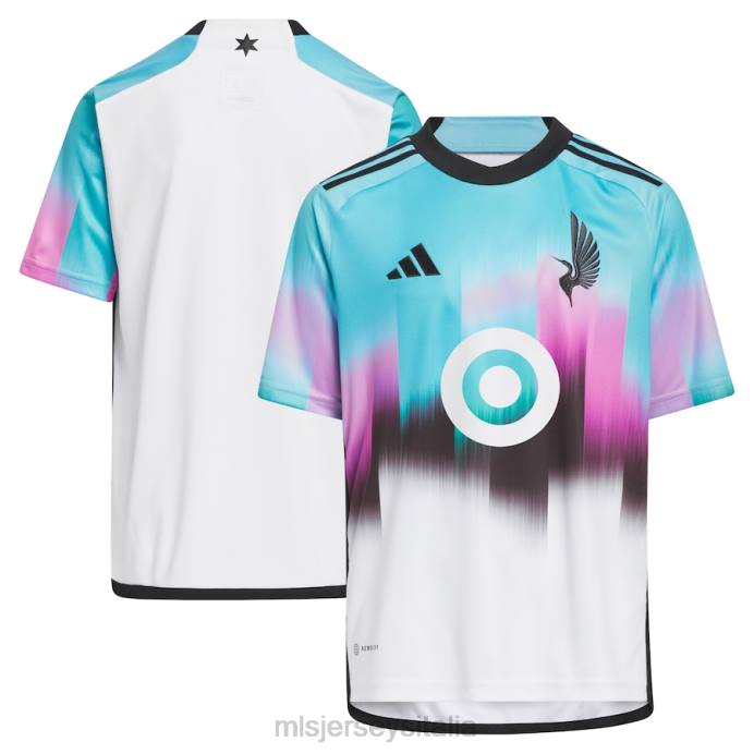 MLS Jerseys maglia replica del kit dell'aurora boreale bianca adidas 2023 del minnesota United FC bambini maglia ZB4R48