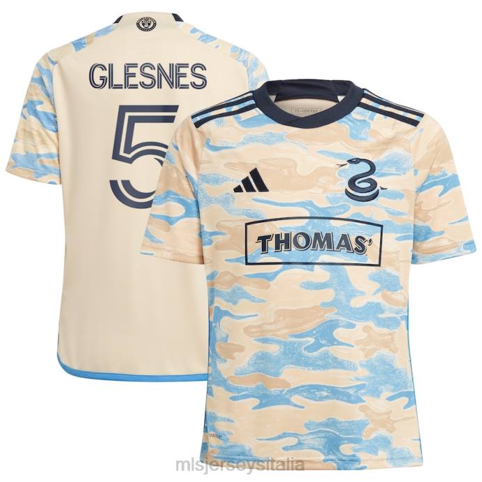 MLS Jerseys Philadelphia Union Jakob Glesnes Adidas Tan 2023 per la maglia replica di Philadelphia bambini maglia ZB4R371