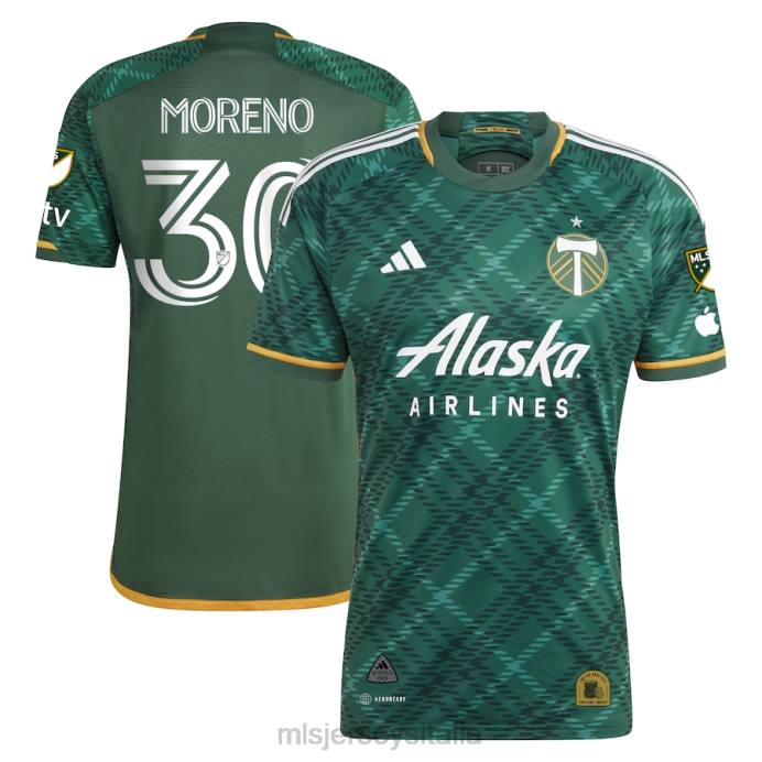 MLS Jerseys Maglia Portland Timbers Santiago Moreno Adidas Verde 2023 Portland Plaid Kit Autentica uomini maglia ZB4R755