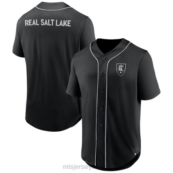 MLS Jerseys Maglia da baseball abbottonata nera alla moda del terzo periodo firmata dai veri fanatici di Salt Lake uomini maglia ZB4R379